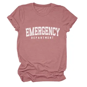 Lässiges Damen Rundhals Kurzarm T-Shirt mit Notfallabteilung Buchstabe Druck Top neu.