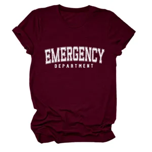 Bordeaux rote Damen Kurzarm T-Shirt Freizeit Rundhals Notaufnahme Grafik Oberteil Top