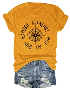 Damen lässiges Rundhals Kurzarm T-Shirt mit Kompass Print und modischen Jeansshorts Set.