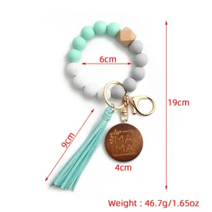 Silikon Perlen Schlüsselanhänger Armband mit Holz Anhänger Quaste stilvolles Geschenk für Mama