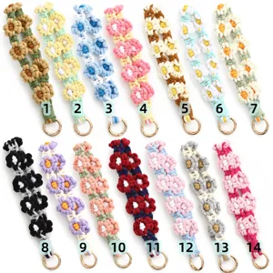 Handmade crochet daisy wrist strap colorful flower phone charm keychain accessory