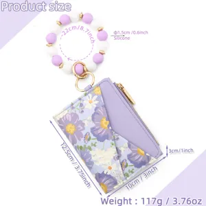 Silikon Perlen Armband Schlüsselanhänger mit Blumenmuster Leder Kartenetui Geldbörse.