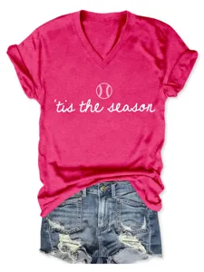 Modisches Damen V-Ausschnitt Kurzarm T-Shirt mit Baseball Grafik für den Sommer