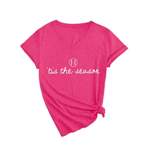 Damen V-Ausschnitt Kurzarm T-Shirt Freizeit Shirt mit Spruch Grafik Druck Oberteil
