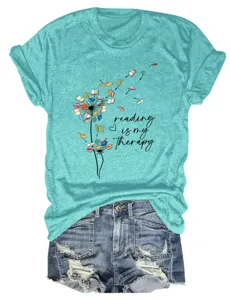 Women casual round neck short sleeve graphic print t-shirt top paired with denim shorts