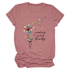Women's casual round neck short sleeve t-shirt with aesthetic reading dandelion print top
