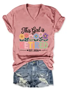 Maglietta donna manica corta scollo V casual con divertente grafica floreale pensione.
