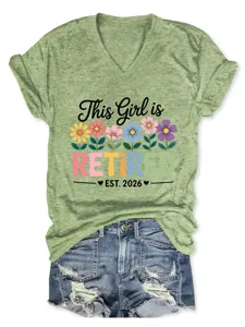Donna vintage verde heather scollo V manica corta t-shirt grafica in pensione 2026 casual
