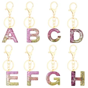 Pink Sequin Resin Alphabet Keychain Gold Alloy Lobster Clasp Letter A-Z Pendant Bag Hanging Ornament Fashion Jewelry Gift