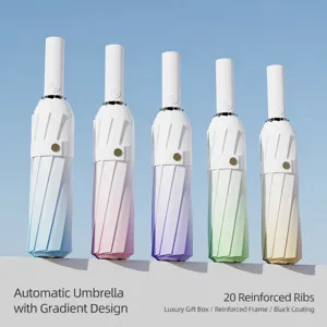 Gradient automatic umbrella with 20 ribs, double sun protection and luxury gift box.