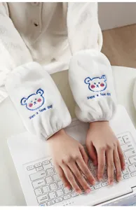 Jolis protège-manches en peluche blanche pour femme hiver bureau anti-salissure doux