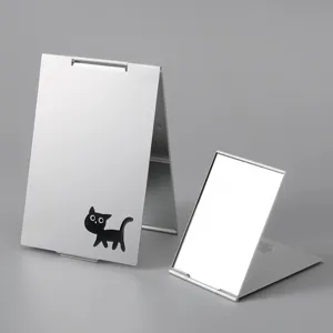 Miroir de Maquillage Pliable Portable Métal Argent Compact Miroir de Poche avec Joli Motif de Chat pour Étudiants Bureau Voyage