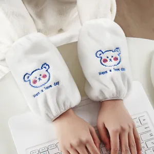 Protege-manches en peluche mignons pour femmes, manchons d'hiver courts avec broderie d'ours.