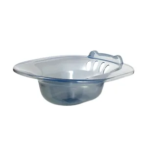 Portable transparent plastic sitz bath basin for postpartum care and hemorrhoid relief.