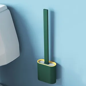 Wandmontiertes Silikon-Toilettenbürsten-Set mit Halterung, praktisches Badreinigungs-Tool.