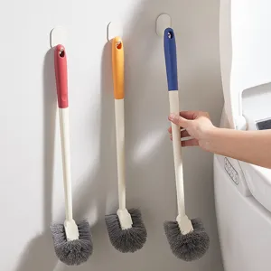 Household Wall Mounted Long Handle Toilet Brush Plastic Flexible Bristles Cleaning Tool For Bathroom Toilet
