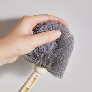 Flexible soft bristle toilet brush with long handle for bathroom cleaning main view