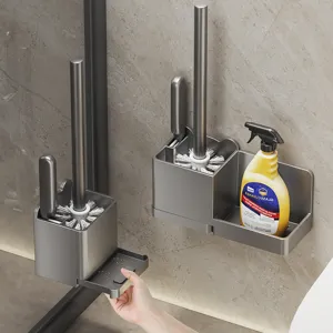 Wall Mounted Toilet Brush Holder Set Punch Free Bathroom Cleaning Tool Storage Organizer