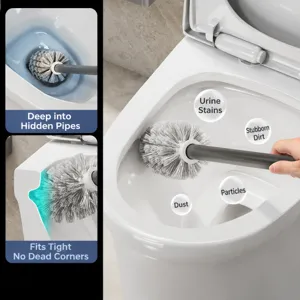 Wall-mounted toilet brush with holder, deep cleaning no dead angles bathroom tool.