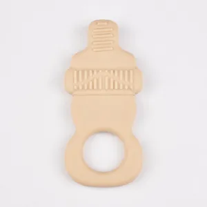 Baby silicone teether soothing toy infant molar stick newborn safe chewing ring beige