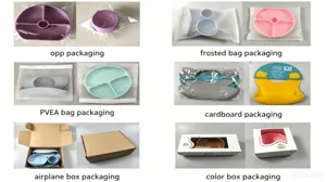 Set d'alimentation pour bébé en silicone assiette bol bavoir options d'emballage.