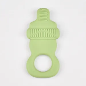 Green silicone baby teether soothing pacifier toy for infants safe food grade material