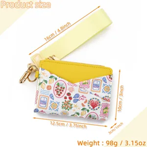 Women leather card holder wallet with wrist strap dimensions and weight specification detail image