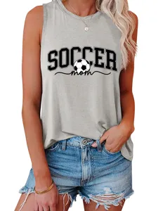 Débardeur femme été décontracté amples sans manches avec imprimé lettre soccer mom.
