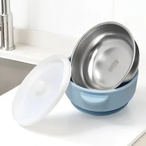 Bol à double oreille en acier inoxydable 304 avec silicone de qualité alimentaire pour bébé