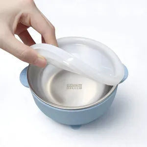 Bol pour enfants en acier inoxydable avec couvercle en silicone, vue principale produit.