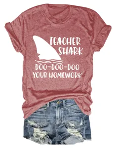 Leraar haai grafisch t-shirt casual grappig ronde hals korte mouw dames top zomer