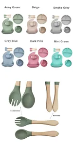 Baby silicone tableware set feeding bowl spoon fork bib cup toddler infant cutlery 6 colors