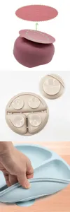 Silicone baby suction plate set, food grade split toddler bowl with strong anti-slip base.