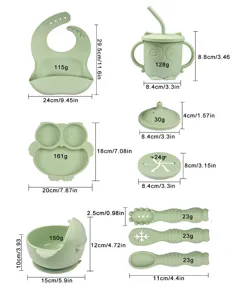 Silicone baby feeding set owl design bib bowl plate cup spoon fork with detailed dimensions