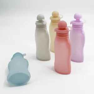 Portable silicone breast milk storage bag, multi-color baby food fresh container, 150ml capacity.