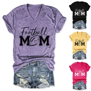 Γυναικείο T-Shirt V-Neck Κοντομάνικο Football Mom Αθλητικό Casual Top Σχέδιο Μόδας
