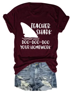 Vrouwen Leraar Haai Korte Mouw T-Shirt Casual Grappige Grafische Top Ronde Hals Shirt