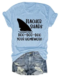 Vrouwen casual korte mouw t-shirt leraar haai schattige letter print zomer top grafisch