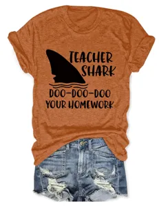 Vrouwen grappige leraar haai print korte mouw ronde hals t-shirt casual zomer topje
