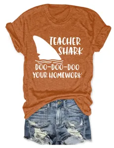 Grappige leraar haai korte mouw t-shirt casual oranje zomer top voor dames dagelijks