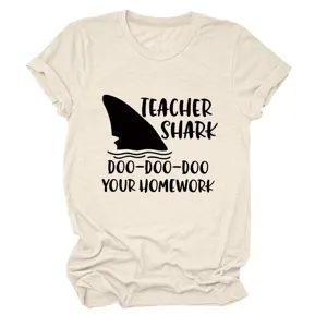 Casual leraar haai print korte mouw ronde hals t-shirt voor vrouwen comfortabele dagelijkse top