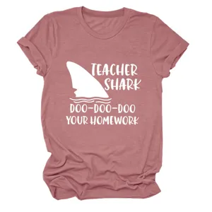Dames Teacher Shark Korte Mouw T-Shirt Casual Leuke Grafische Ronde Hals Top Mode