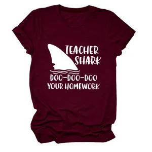 Dames schattige leraar haai t-shirt korte mouw grappig grafisch casual ronde hals zomer top