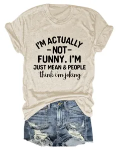 Casual beige short sleeve t-shirt with funny letter print paired with denim shorts.