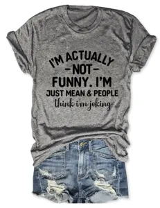 Detail view of a casual gray short sleeve t-shirt with funny quote print paired with shorts.