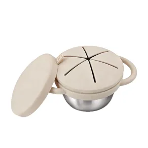Baby Snackbecher 304 Edelstahl Ausfallsicher Kleinkind Nahrungsbehälter Mit Silikondeckel Und Doppelten Griffen Kinder Fütterung Schüssel