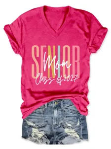Femme col V manches courtes t-shirt décontracté haut d'été mode graphique vêtement style produit.