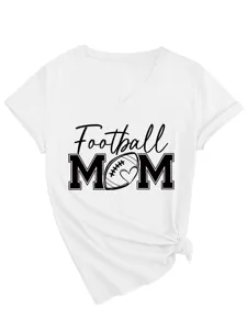 Γυναικείο t-shirt football mom V-neck κοντομάνικο casual γραφικό τοπ με κόμπο στο πλάι.