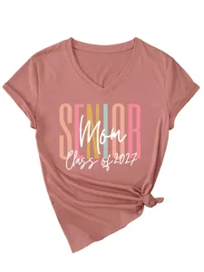 Femme col v t-shirt manches courtes senior maman 2027 graphique haut decontracte