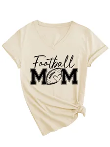 Γυναικείο casual t-shirt με V-neck και κοντό μανίκι με τύπωμα football mom.